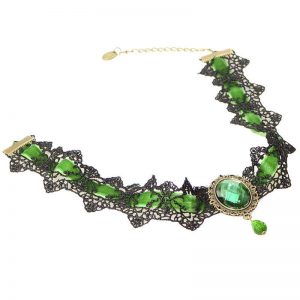 Lace Choker - Retro Lace Gem Gothic Victorian Style Choker - GREEN