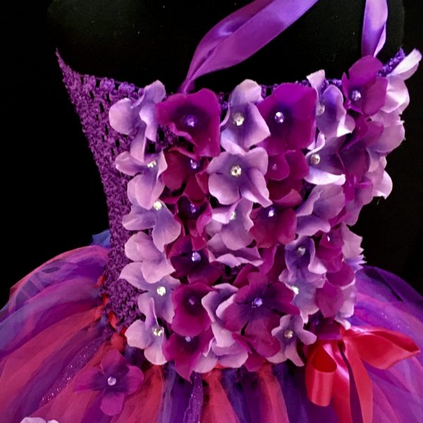 CUSTOM MADE Child Tutu Gown – Girls Purple/Pink floral Princess Sparkle Tutu Gown