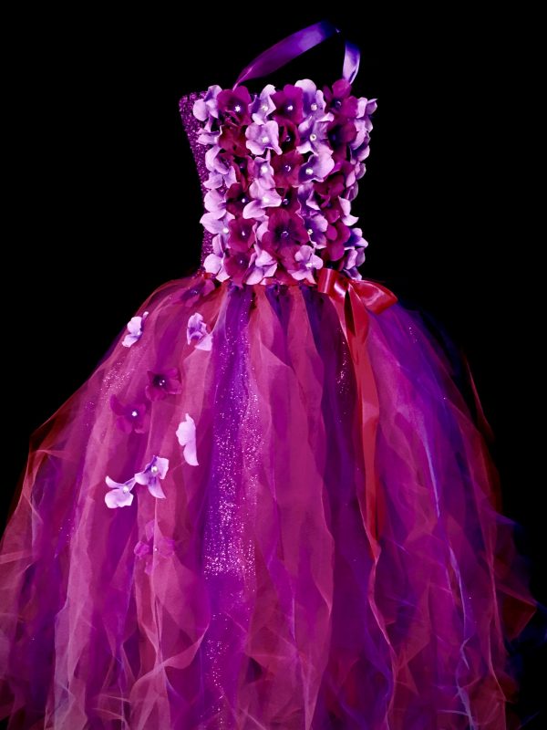 CUSTOM MADE Child Tutu Gown – Girls Purple/Pink floral Princess Sparkle Tutu Gown