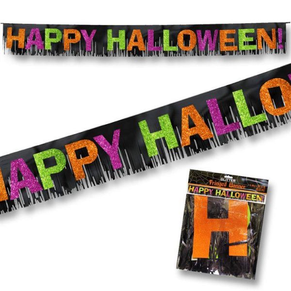 HALLOWEEN DECORATION - Happy Halloween Fringed Banner 12.5” x 10'