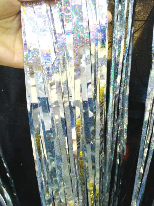 Tinsel Foil Fringe Curtains - 3.2 ft x 9.8 ft SHINY SILVER - Image 2