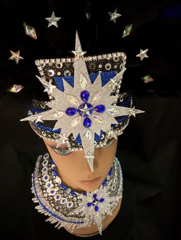 Midnight Explosion Carnival Feather + Rhinestone Head and Collar Piece Set - Image 2