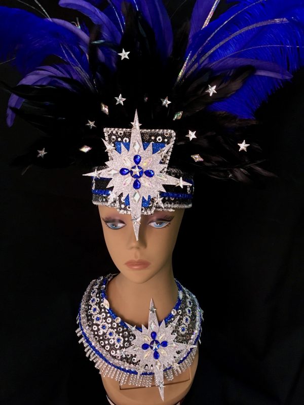 Midnight Explosion Carnival Feather + Rhinestone Head and Collar Piece Set - Image 3
