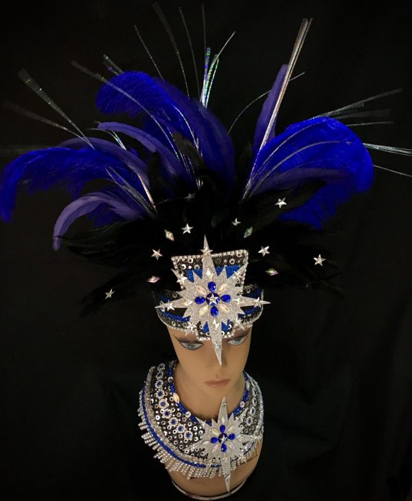 Midnight Explosion Carnival Feather + Rhinestone Head and Collar Piece Set