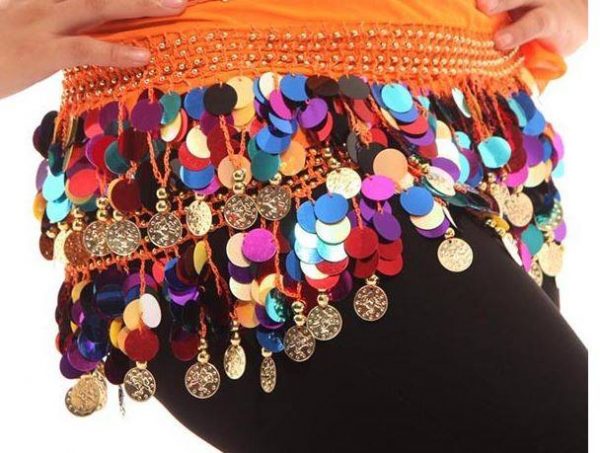 Belly Dance Hip Scarf MULTI-COLOR - ORANGE Sequin and Coin Belly Dance Hip Skirt