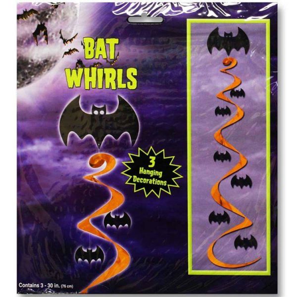 HALLOWEEN DECORATION - Orange Whirls with Bats-3 Pack