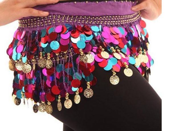 Belly Dance Hip Scarf MULTI-COLOR - PURPLE Sequin and Coin Belly Dance Hip Skirt