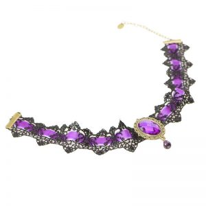 Lace Choker - Retro Lace Gem Gothic Victorian Style Choker - PURPLE