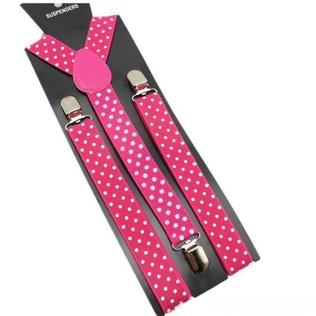 SUSPENDER - Y-Shape Clip-on 1" Suspenders - Pink Polka Dot