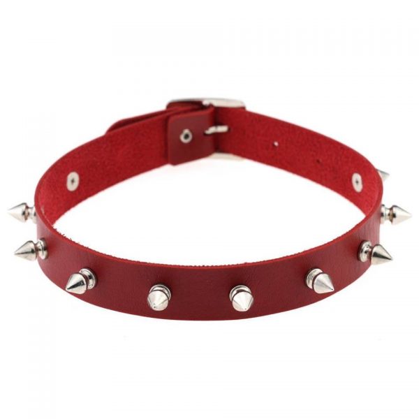 Spike Choker - RED Punk Rock Spike PU Leather Choker Collar