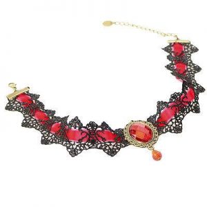 Lace Choker - Retro Lace Gem Gothic Victorian Style Choker - RED