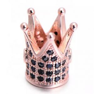 SPACER BEADS - 10mm Copper crown ROSE GOLD BLACK Cubic zircon 2pcs