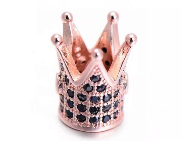 SPACER BEADS - 10mm Copper crown ROSE GOLD BLACK Cubic zircon 2pcs