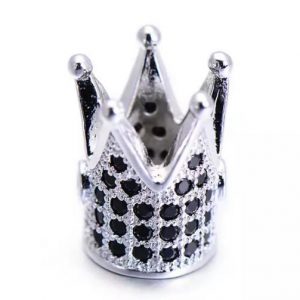 SPACER BEADS - 10mm Copper crown SILVER BLACK Cubic zircon 2pcs
