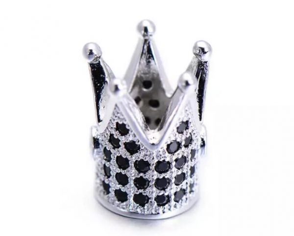 SPACER BEADS - 10mm Copper crown SILVER BLACK Cubic zircon 2pcs
