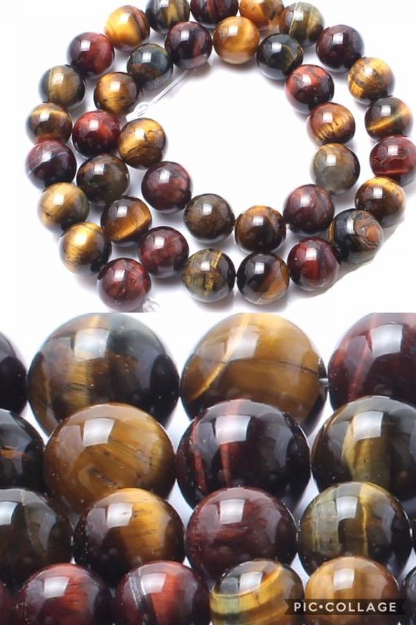 BRACELET - 12MM Mixed Tiger Eye Natural Stone Beads - Image 2