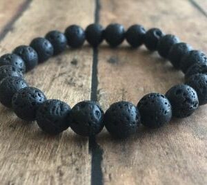 BRACELET - 12MM Natural Black Lava Stone beads