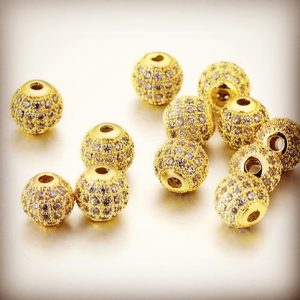 SPACER BEADS - 12mm Rhinestone Copper GOLD-WHITE CZ  2pc