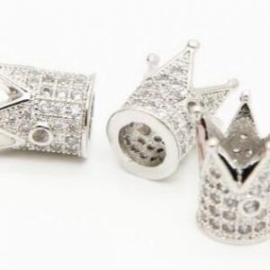 SPACER BEADS - 12mm Copper crown SILVER Cubic zircon 2pcs