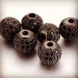 SPACER BEADS - 10mm Rhinestone Copper BLACK CZ 2pc