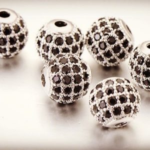 SPACER BEADS - 10mm Rhinestone Copper SILVER-BLACK CZ 2pc