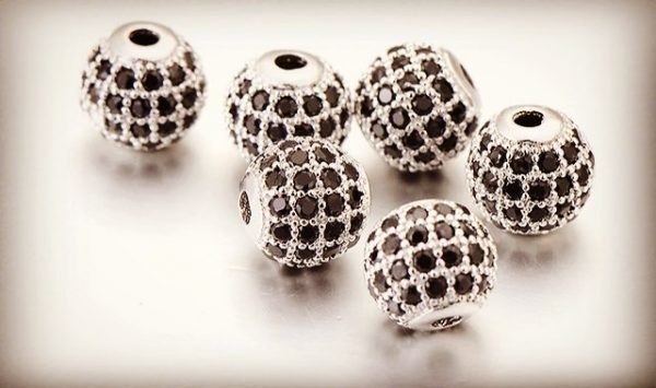SPACER BEADS - 10mm Rhinestone Copper SILVER-BLACK CZ 2pc
