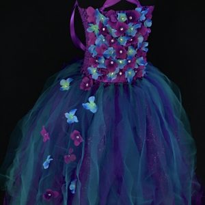 CUSTOM MADE Child Tutu Gown – Girls Purple/Teal Floral Princess Tutu Gown
