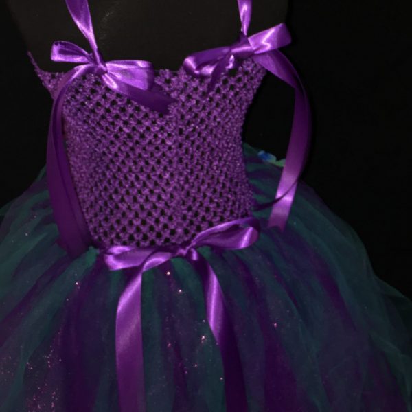CUSTOM MADE Child Tutu Gown – Girls Purple/Teal Floral Princess Tutu Gown