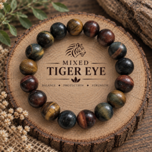 BRACELET - 12MM Tiger Eye Natural Stone Beads - MIXED