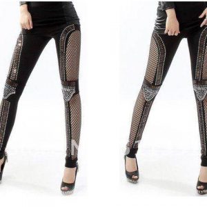 LEGGINGS - Fishnet Bling Bullet Geometric Paneled Leggings Tights