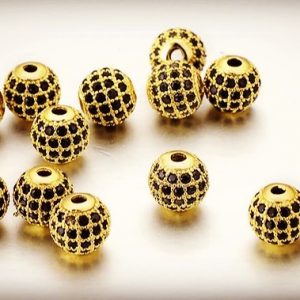SPACER BEADS - 10mm Rhinestone Copper GOLD-BLACK CZ 2pc