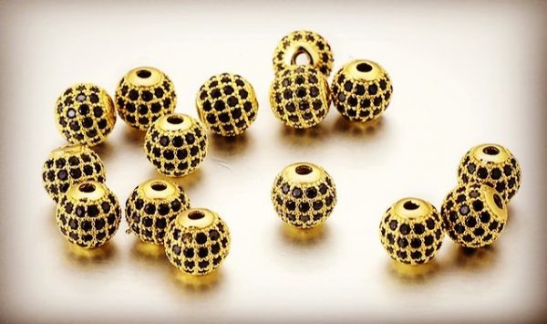 SPACER BEADS - 12mm Rhinestone Copper GOLD-BLACK CZ 2pc