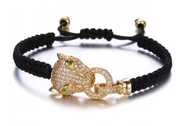 BRACELET - Tiger Eye Rhinestone connector Bead Bracelet - GOLD GREEN
