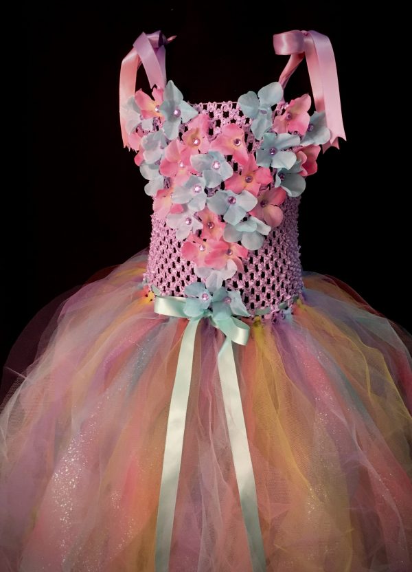 CUSTOM MADE Child Tutu Gown – Girls Pastel Princess Floral Sparkle Tutu Gown - Image 3