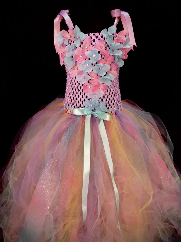 CUSTOM MADE Child Tutu Gown – Girls Pastel Princess Floral Sparkle Tutu Gown - Image 5