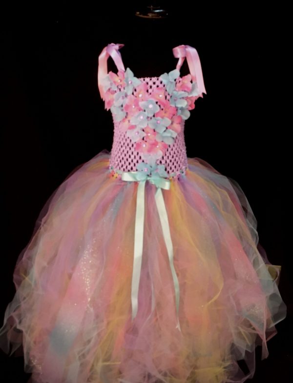 CUSTOM MADE Child Tutu Gown – Girls Pastel Princess Floral Sparkle Tutu Gown - Image 4