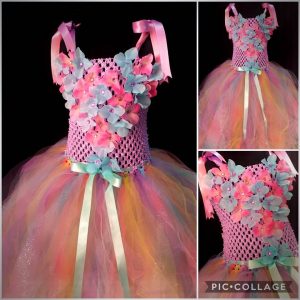 CUSTOM MADE Child Tutu Gown – Girls Pastel Princess Floral Sparkle Tutu Gown