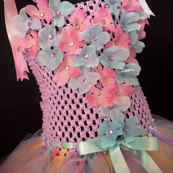 CUSTOM MADE Child Tutu Gown – Girls Pastel Princess Floral Sparkle Tutu Gown