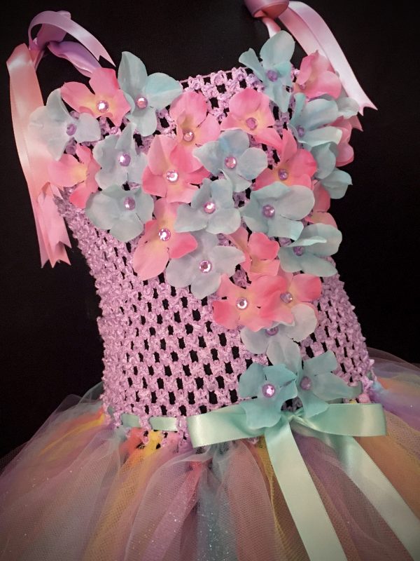 CUSTOM MADE Child Tutu Gown – Girls Pastel Princess Floral Sparkle Tutu Gown - Image 2