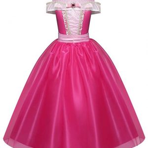 Girls Princess Aurora Drop Shoulder Costume Party Long Dress - SIZE: 7-8