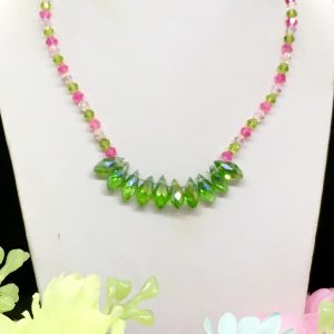 CHILD CRYSTAL BEAD NECKLACE - PINK/GREEN PENDANTS