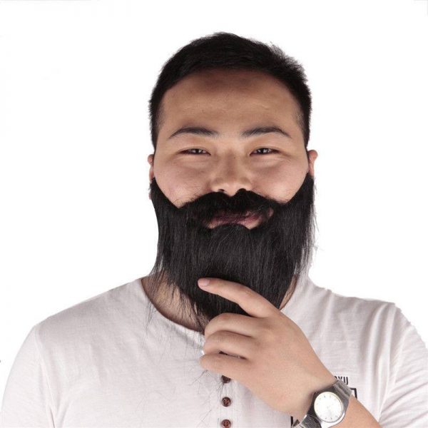 Mens BLACK Beard and Moustache Set