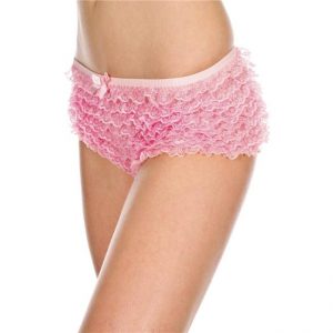 Micro Mesh Lace Ruffle Tanga Shorts - PINK