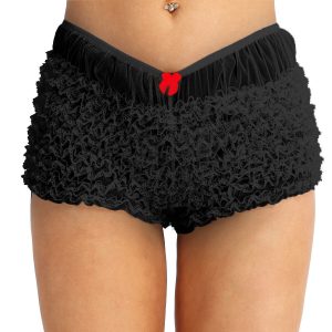 Micromesh Lace Ruffle Tanga Shorts Panty  (BLACK)