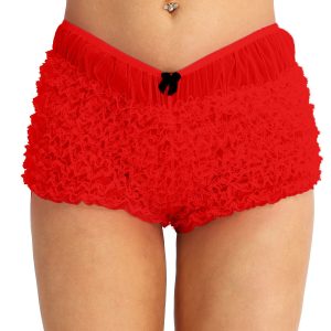 Micromesh Lace Ruffle Tanga Shorts Panty  (RED)