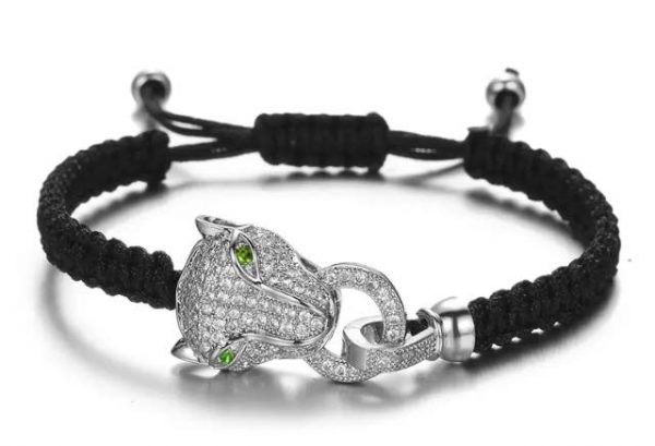 BRACELET - Tiger Eye Rhinestone connector Bead Bracelet - SILVER GREEN