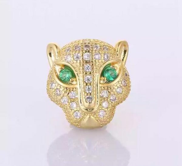 SPACER BEADS – Leopard Eye Copper 12mm CZ Rhinestone GOLD / GREEN