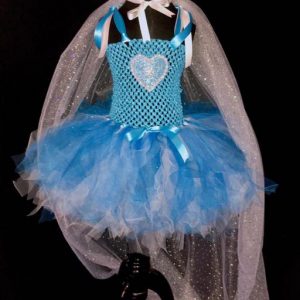 CUSTOM MADE Child Tutu Dress – Frozen Elsa Sparkle Tutu Dress with Cape SIZE: 3-6yrs
