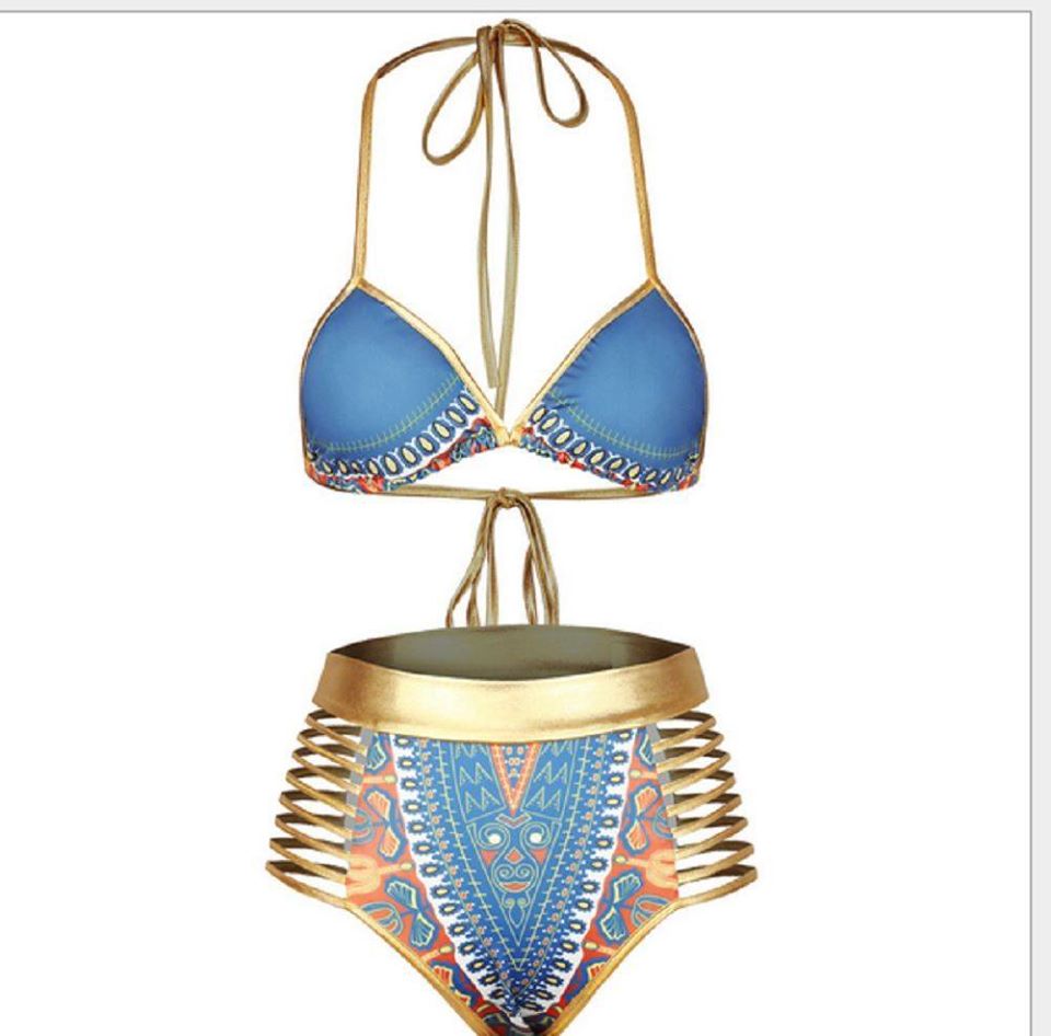 SWIMSUIT - Women BLUE/GOLD Push-up Bikini Beachwear SIZE: LARGE