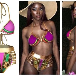 SWIMSUIT - Women MAGENTA/GOLD Push-up Bikini Beachwear SIZE: LARGE